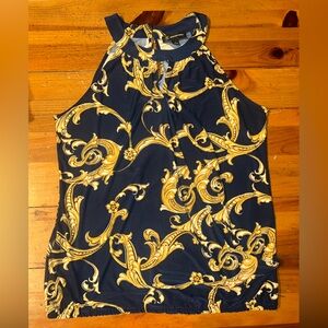 I.N.C. Elegant Navy and Gold Print Women's Top w/ Elastic Band Around the Waist